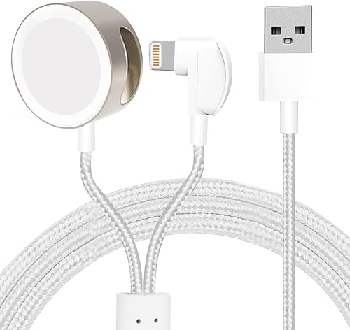 Cable Lightning 2 en 1 de nailon trenzado para Apple Watch de 6.6 pies con cargador rápido iWatch Series 87SE654321 y cable Lightning