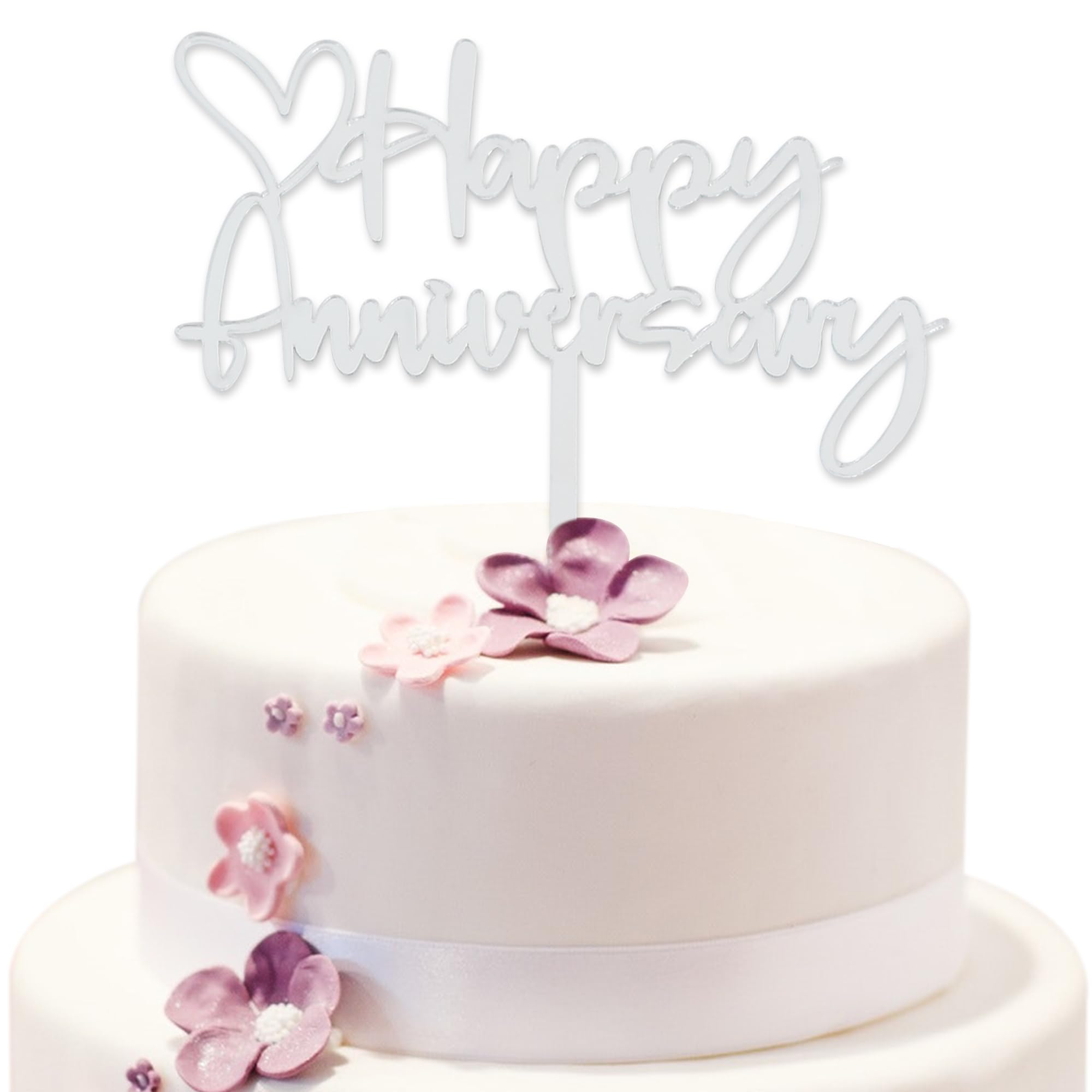 BEISHIDA Happy Aniversary Cake Topper Silver Cake Decoration Company Anniversary Party Decoration for Wedding Anniversary Party for Men Women Cake