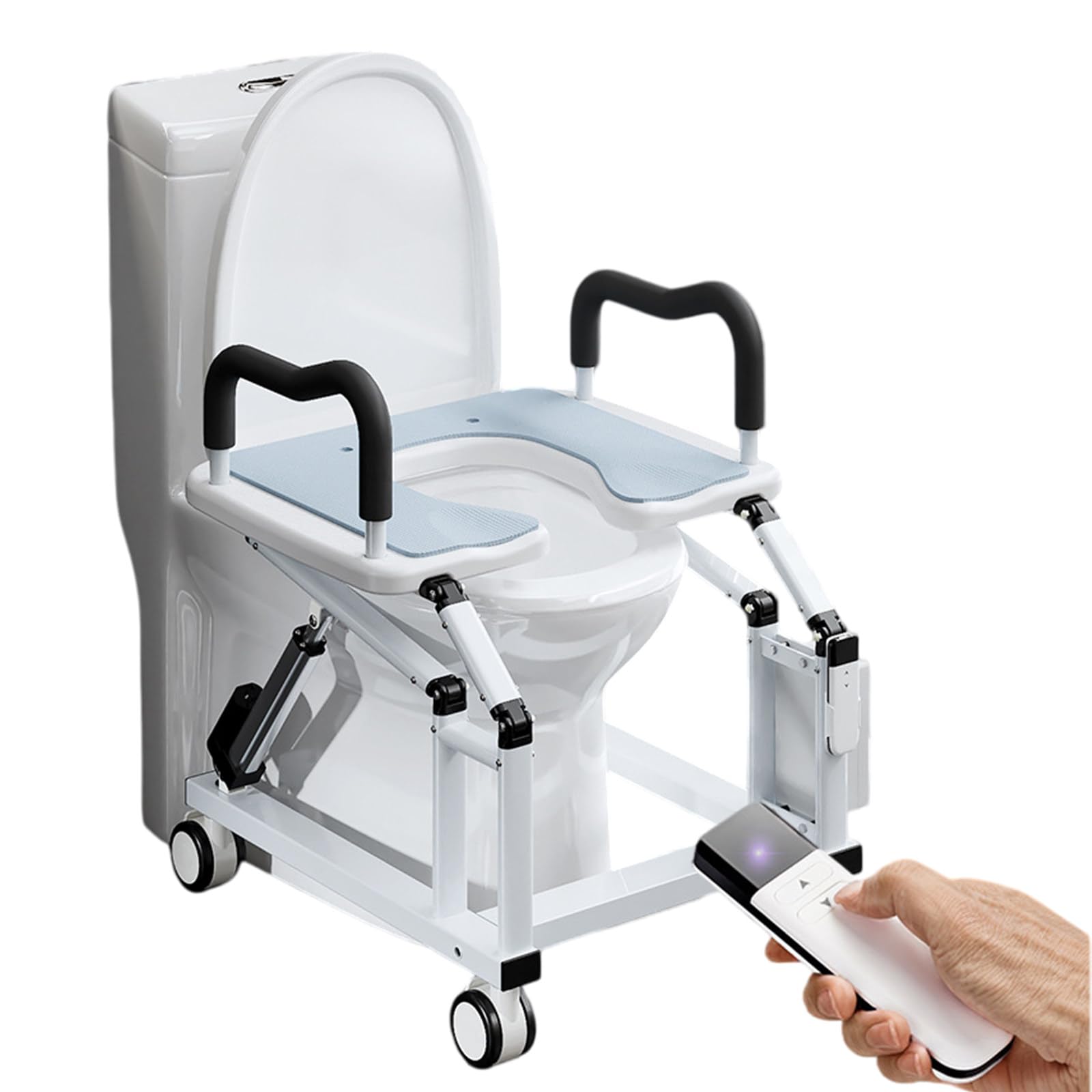 BeoyNot Toilet Seat Lift for Elderly with Remote, Raised Toilet Seat with Handles, 29° Rise, 220lbs, Quiet Brake Casters, Gently Lowers & Raises, for Seniors and Handicap