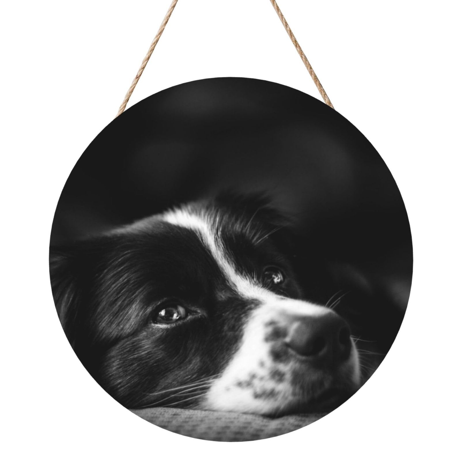 InOmak Border Collie Puppy Dog, Round Wood Panel Painting 12 in, Wall Hanging Painting For Home
