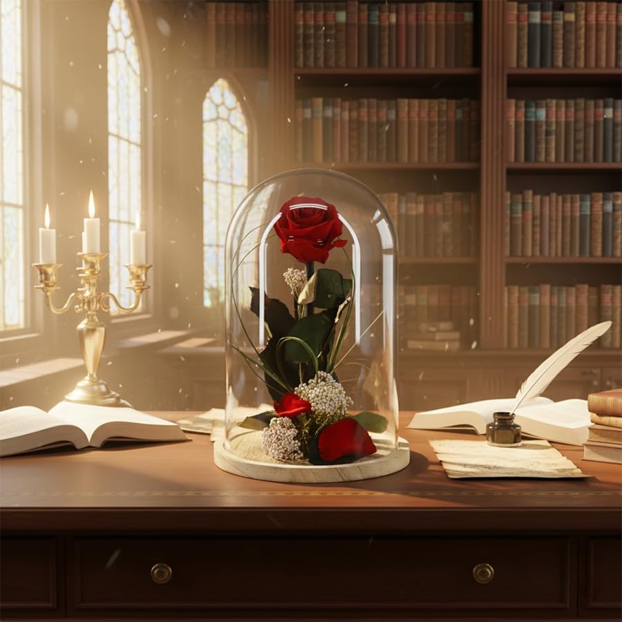 Rosa Roja Eterna Preservada en Cúpula de Cristal (26cm) – Regalo Romántico para San Valentín, Sant Jordi y Día de la Madre