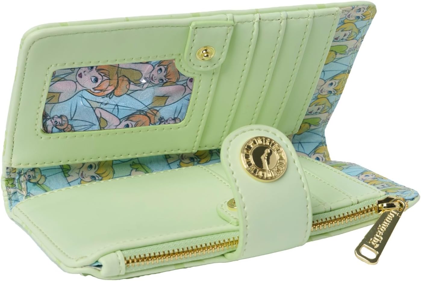 Loungefly Disney Tinker Bell Womens Wallet Snap Flap Clutch Bifold Green Fairy