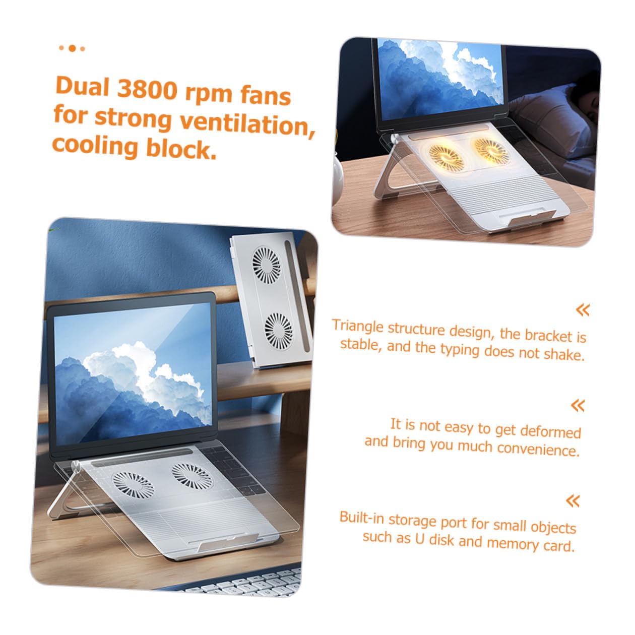 SEWACC Soporte para Portátil Material ABS y Silicona Ventiladores Duales 3800 por Minuto y Estructura Triangular Estable, Refrigeración Fuerte Blanco para Laptop y Notebook