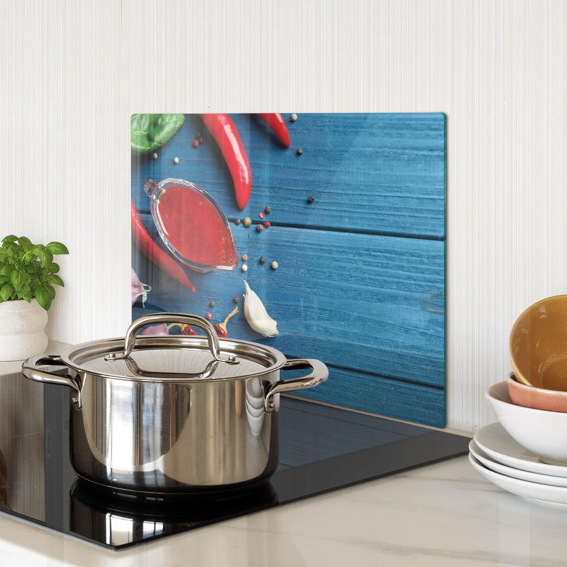 Multifunzione: Tagliere in vetro e coperchio 40x30 cm Legno di salsa chili