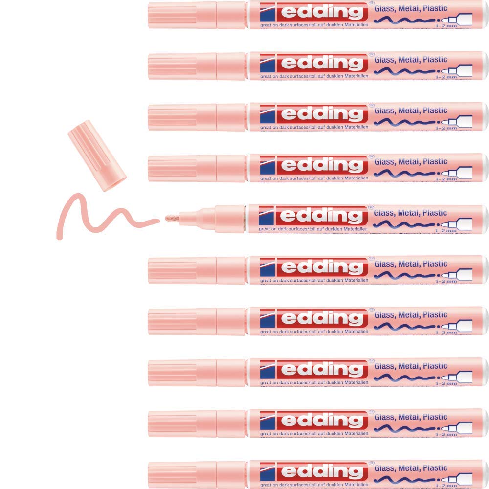 edding 751 Glanzlackmarker - pastellrosa - 10 Lackmarker - Rundspitze 1-2 mm - Lackstift für Glas, Stein, Holz, Kunststoff und Papier - wasserfest, stark deckend
