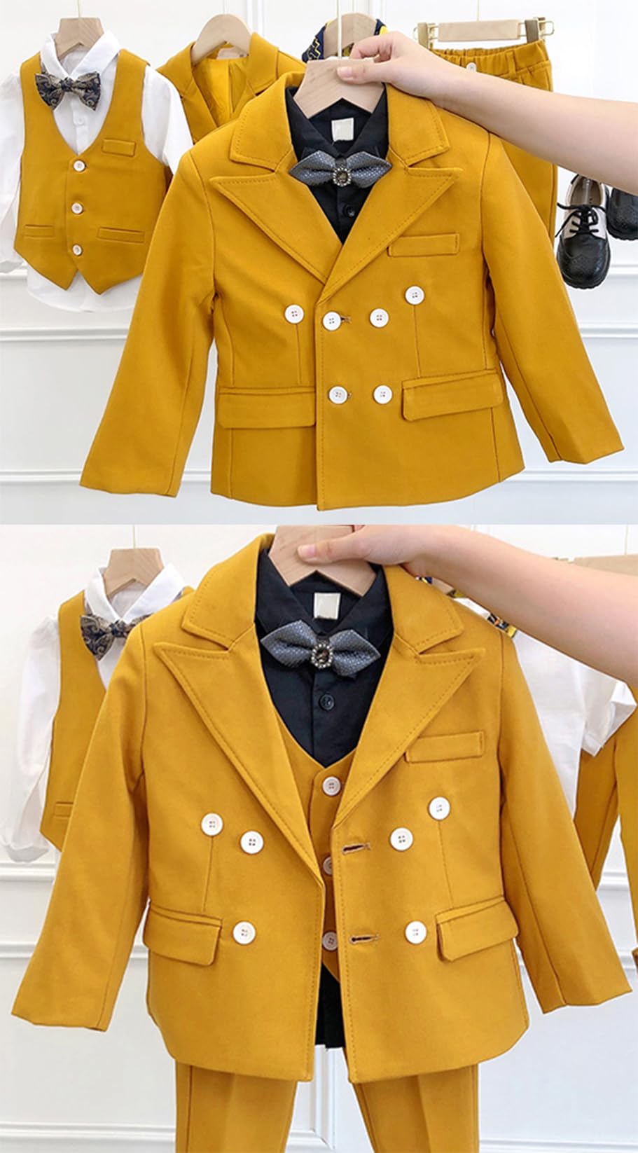 Kromoc Jungen Anzug Dreiteilig Zweireihig Knöpfe Hochzeit Ringträger Jacke Weste Hose
