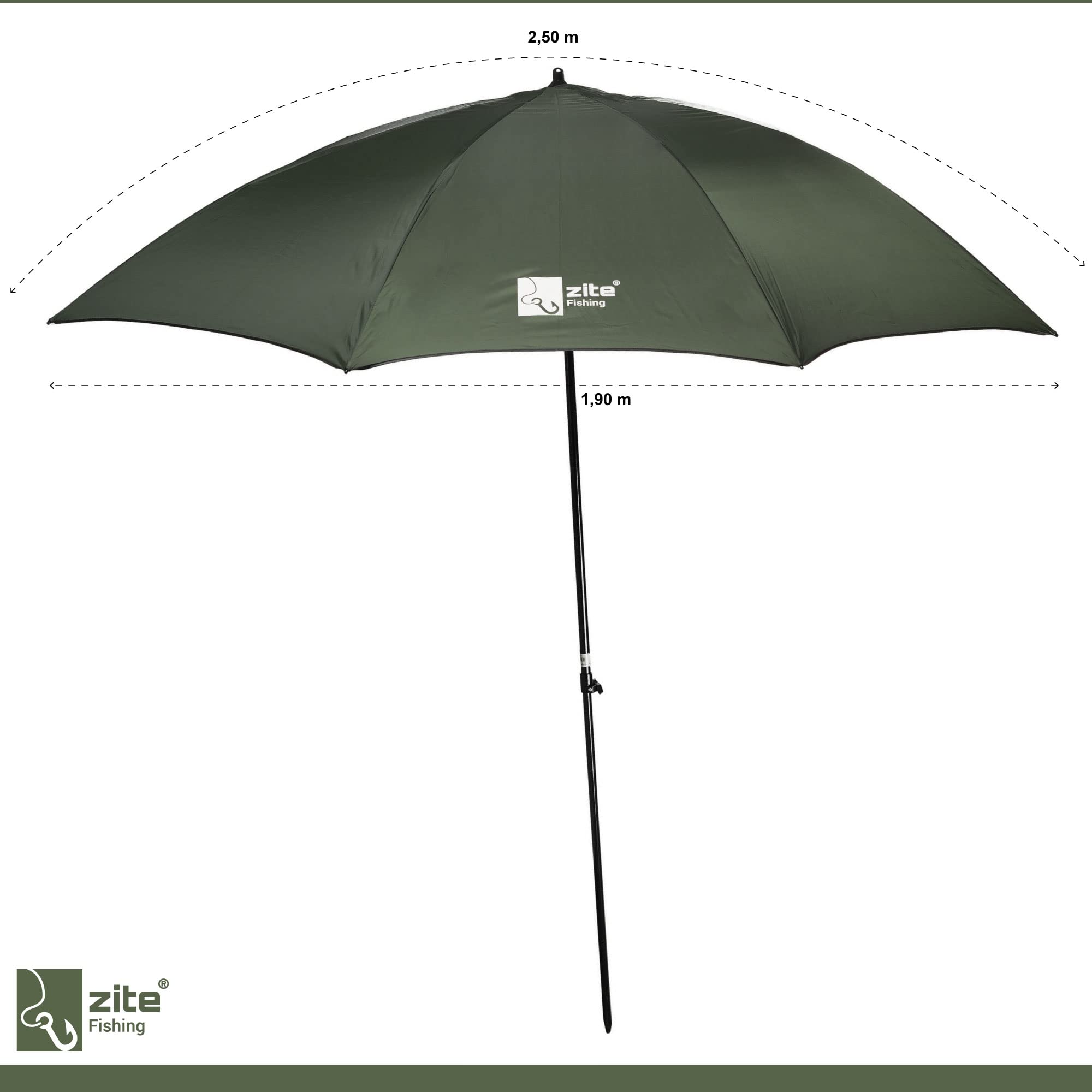 Zite Fishing Angelschirm-Set mit Schirmständer - Großer 250D Regenschirm Sonnenschirm mit Schirm-Stütze für Angler, Angelschirme, Angel Schirm, Anglerschirm, Sonnenschirm Angeln