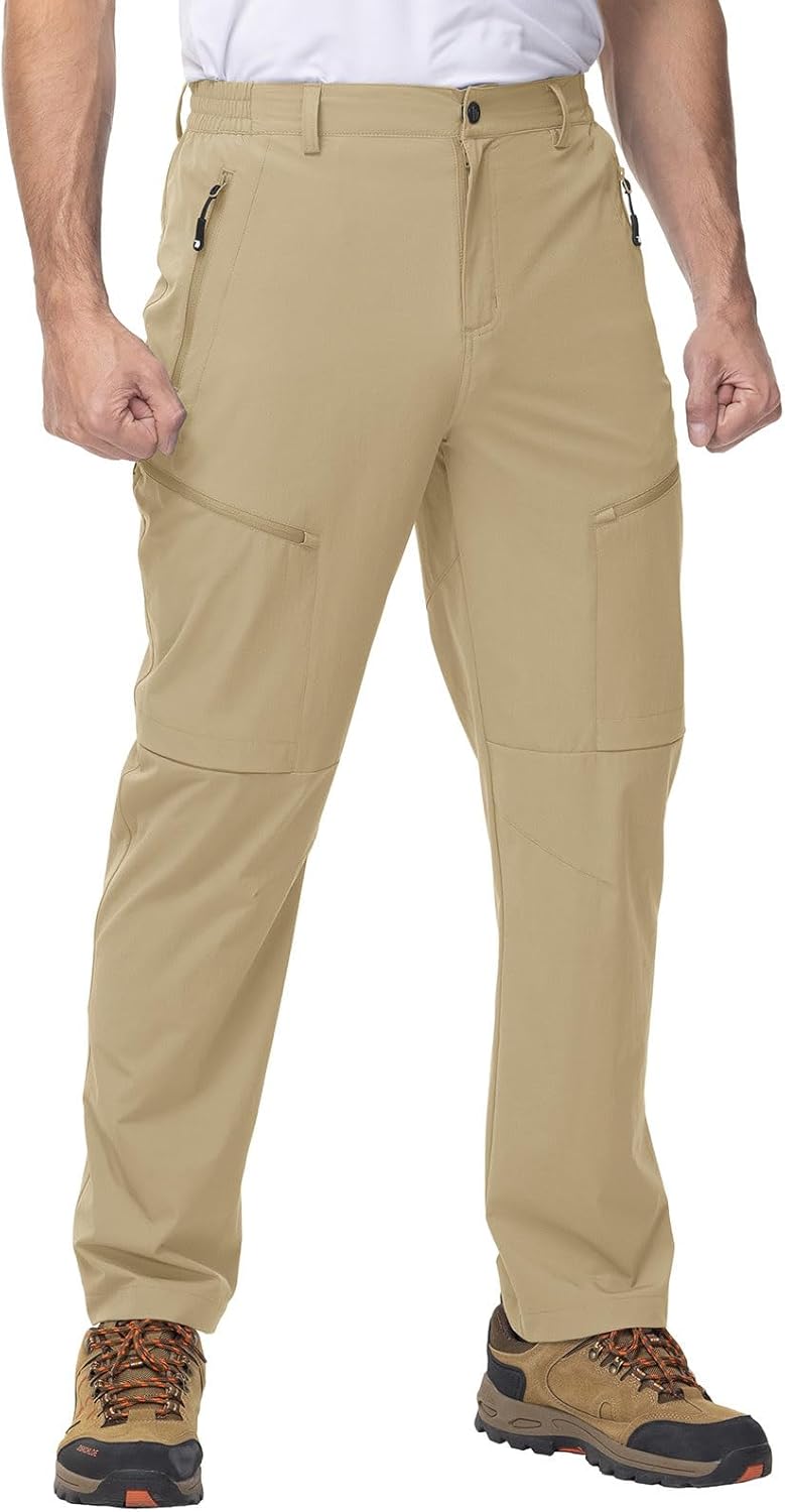 YSENTO Men's Cargo Hiking Pants Lightweight 5 Zipper Pockets Stretch Quick Dry Camping Fishing Travel Pants