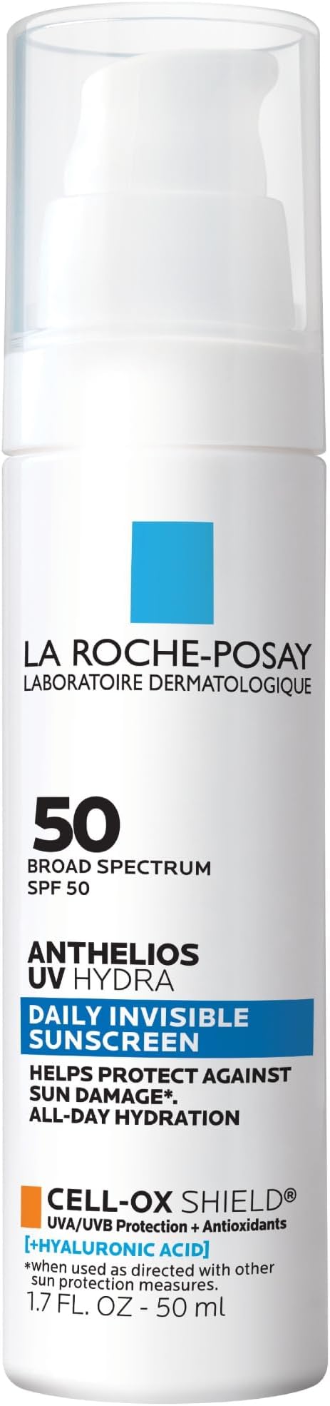 La Roche Posay Anthelios UV Hydra Sunscreen SPF 50, Daily Hydrating Sunscreen for Face with Hyaluronic Acid and Vitamin E, Broad Spectrum Invisible SPF Protection, Anti Aging, Fragrance Free