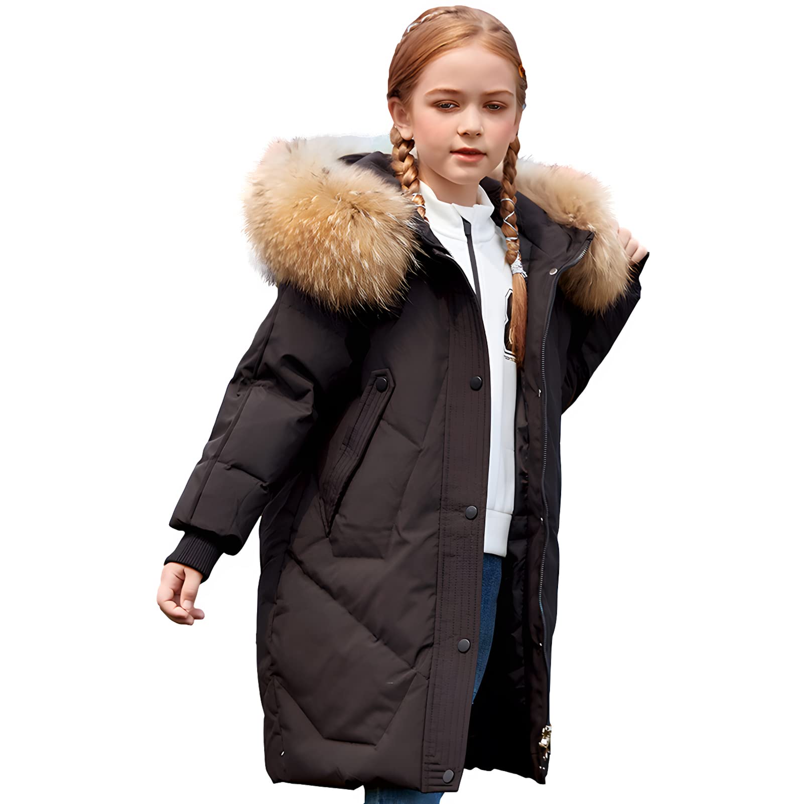 amropi Enfant Fille Manteau Parka Veste à Capuche Fourrure Longue Chaud Hiver Blouson pour 5-13 Ans