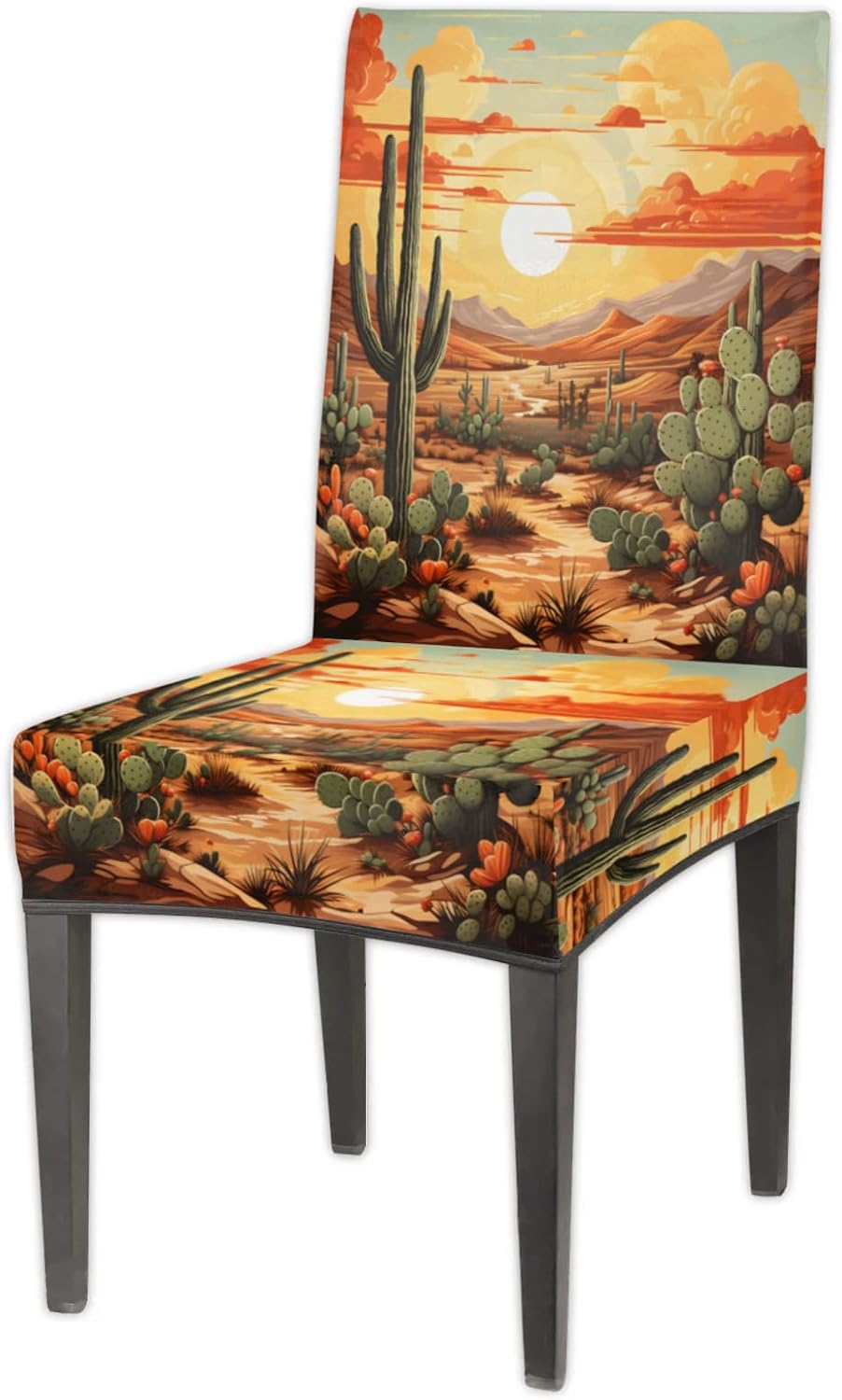 QsirBC Flower Cactus Desert Stretch Dining Room Chair Covers Set of 4 Chair Slipcovers Removable Washable Kitchen Seat Covers Chair Protectors for Hotel Party Wedding