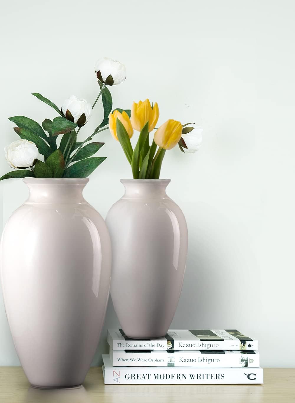 Serene Spaces Living Large White Ceramic Vase, Minimalism Style Decoration, Use as a Centerpiece for Mantel, Bedroom, Kitchen, Living Room, Office, Measures 13" Tall & 7.75" Diameter