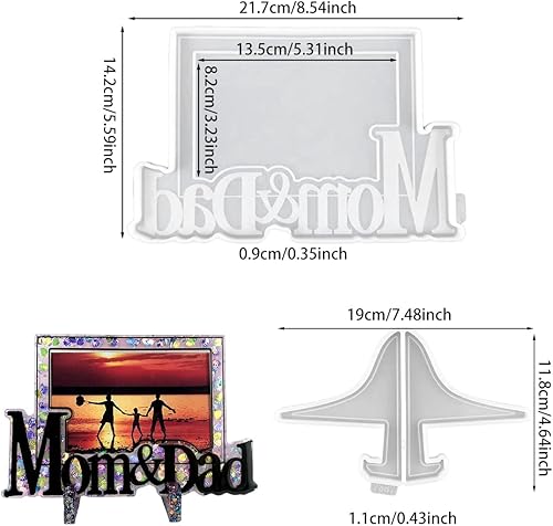 Miniatura 7 de Voyyphixa Moldes de resina para marco de fotos, moldes de marco de fotos de papá con soporte de soporte, moldes epoxi rectangulares para fundición