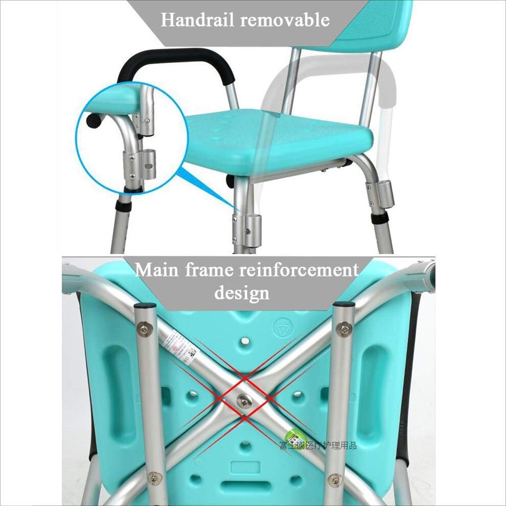 Taburete para Asiento de Ducha para baño, cinturón Antideslizante, Respaldo con apoyabrazos, Silla de Ducha, Azul