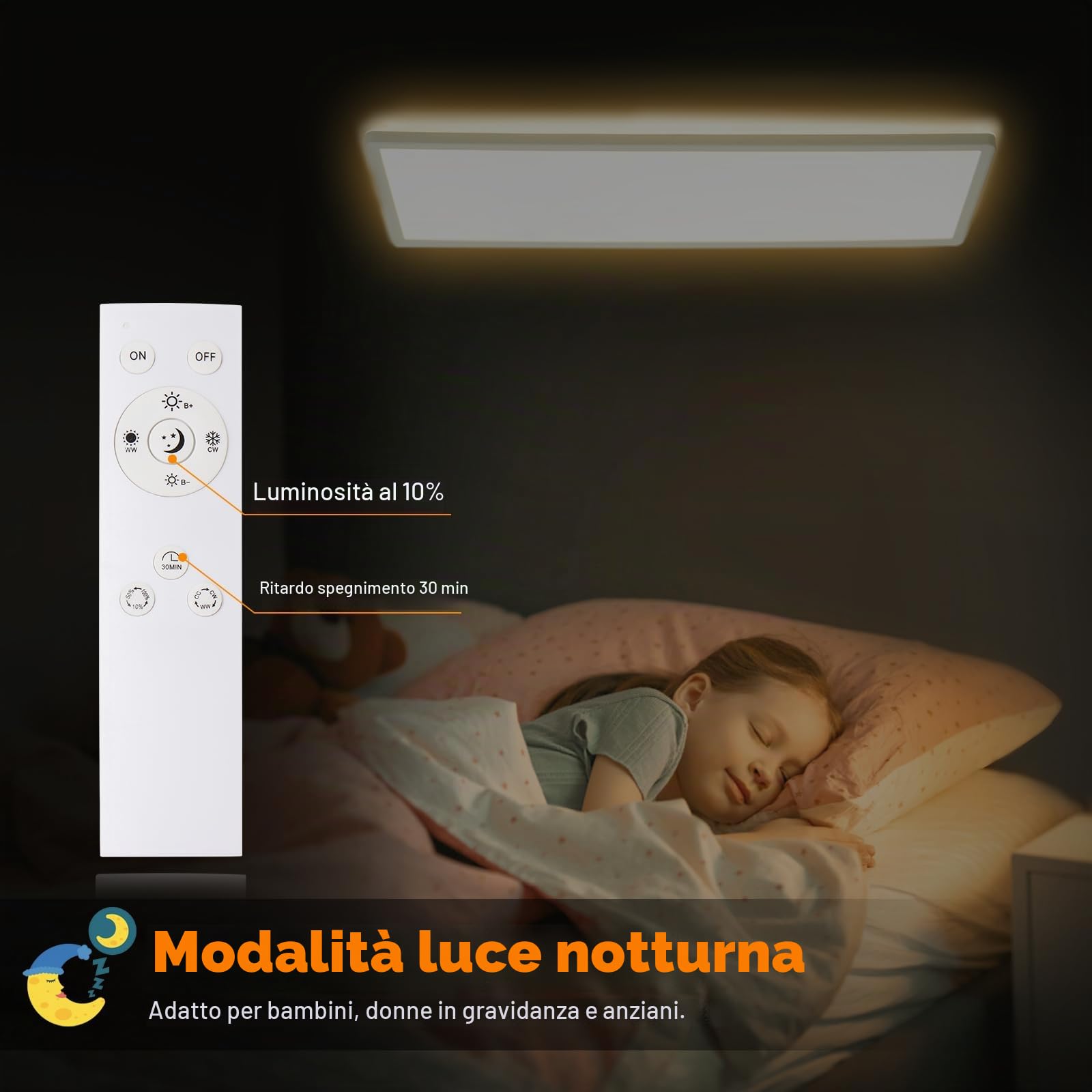 LEZOE Plafoniera LED dimmerabile con telecomando, 58x20x2,8cm, 23W 3000LM (136lm/W), 2700K-6500K, Lampada LED, pannello luminoso da soffitto per ufficio, cucina, soggiorno, camera da letto, bagno