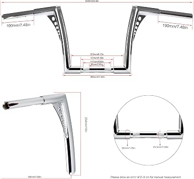 LKV 10inch Rise Ape Hangers Handlebar,1-1/4 Diameter Motorcycle Bar Chrome Compatible with Harley Sportster XL 1200 883 Dyna Softail Touring Road Glide Road King Models