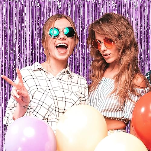 Image of 6 Pack Light Purple Foil Fringe Curtain Backdrop, 3.28Ft x 8.2Ft Metallic Tinsel Foil Fringe Streamer Curtains for Photo Booth, Christmas Day, Thanksgiving, Wedding, New Year Party Decorations