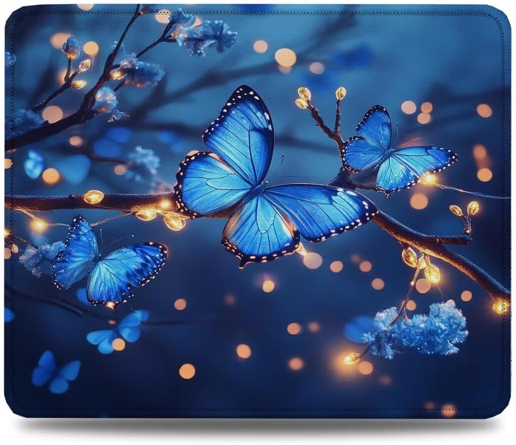 Mouse Pad 42 x 35 cm, Mouse Mat with Anti-slip Rubber Base, Small Mousepad Portable, Easy Gliding, Waterproof Durable Materials, Washable Blue Desk Mat for MacBook, PC, Laptop, Butterfly 0d-579