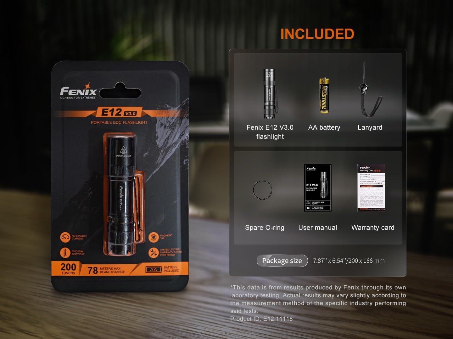 Fenix E12 V3 200 Lumen Compact LED AA Battery EDC Flashlight with EdisonBright AA Battery Carrying case