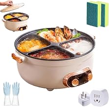 Olla Antiadherente De 4 Puertos, Rice Cooker Stainless Steel Inner Pot Compartment Olla Multifuncional Four Grid Divided Stew Pot Large Capacity Electric Hotpot for Cooking(4 Grid - 7 L)