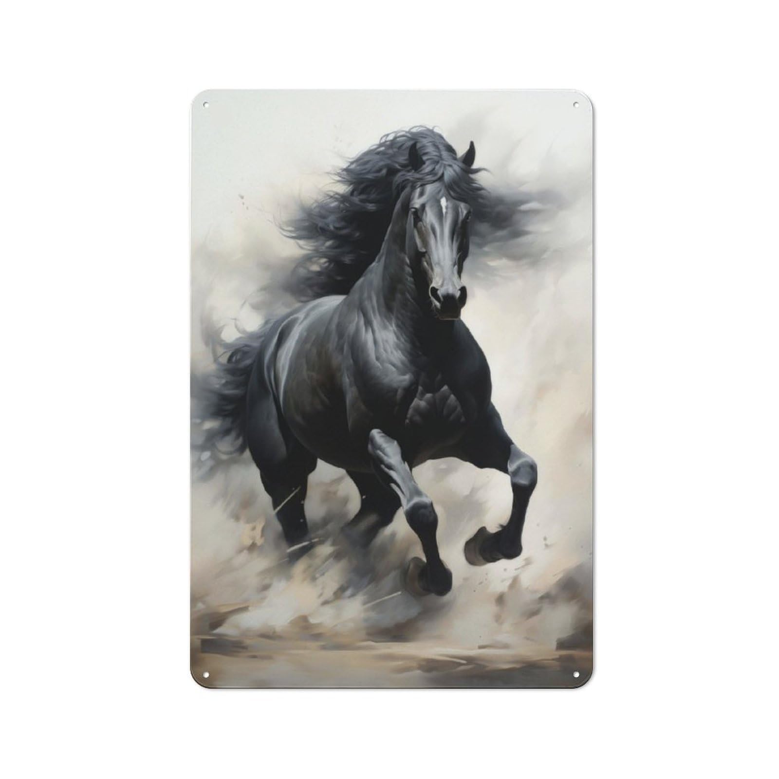 Junmoney Running Black Horse Metal Sign 30X20cm With For Workshop Wall, Rustic Decor, For Collectors Decorating Workshops And Hobby Rooms