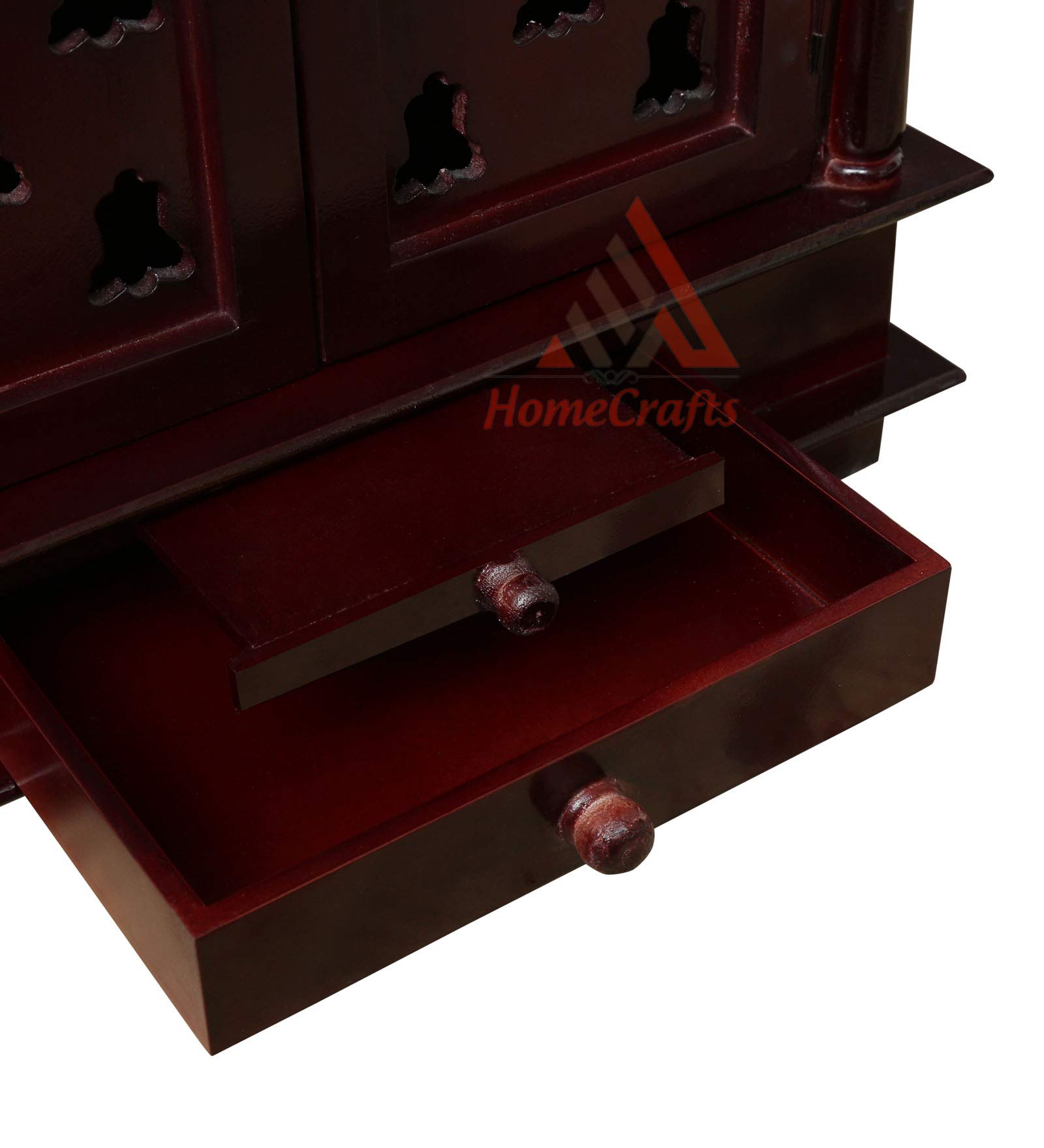 Homecrafts Handpainted Wooden Home Temple/ Mandir/God stand for home with Doors and Medium Size (Color-DRM4) (in Side Partition Shelf) Medium Size- 20x11x24 Inch