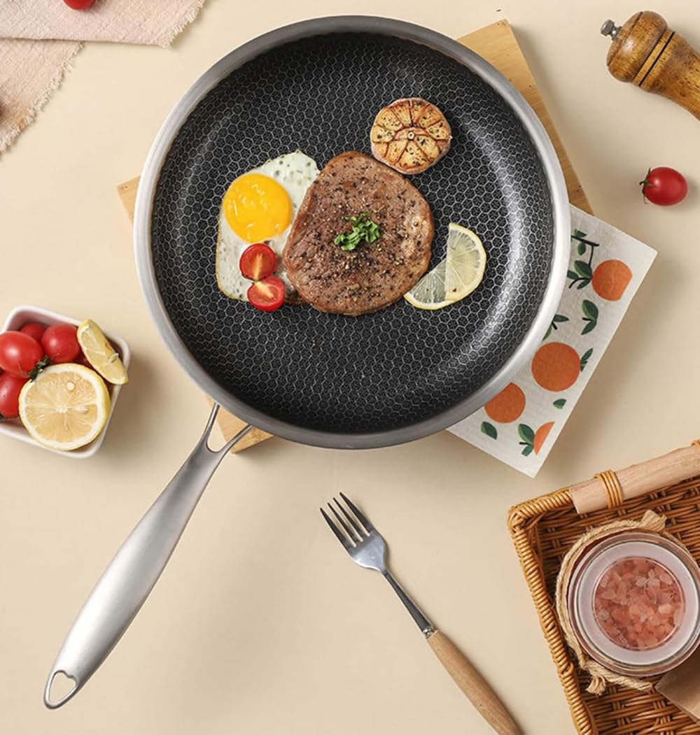 Patelnia 28 cm ze stali nierdzewnej patelnia i patelnie z pokrywką omlet patelnia nieprzywierająca naczynia kuchenne 28 cm