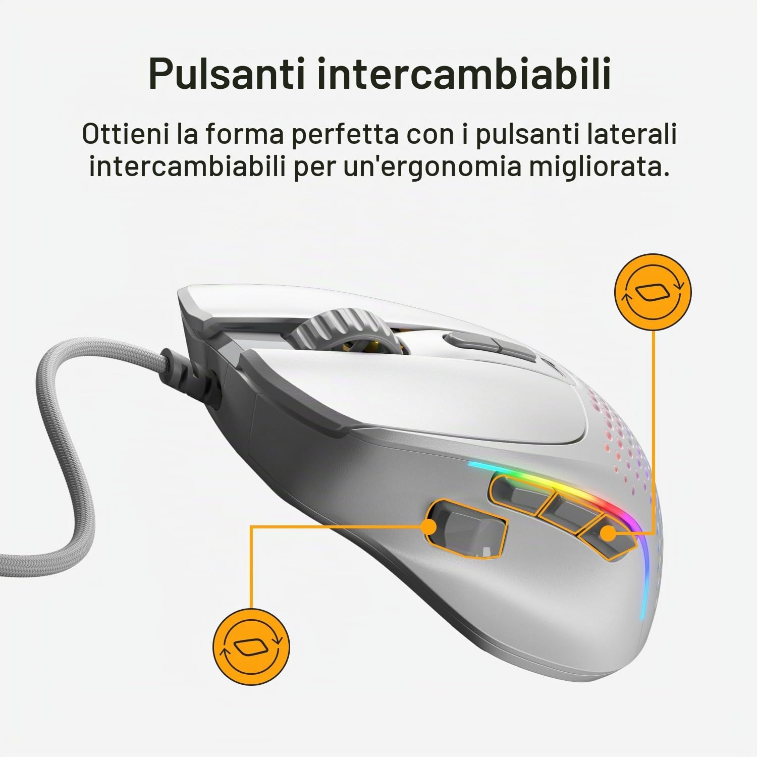 GLORIOUS Gaming - Model I 2 Wired Gaming Mouse: 9 tasti programmabili (2 scamb.), superleggero 66 g, sensore ottico 26.000, switch da 80 milioni di clic, MMO/MOBA/sparatutto, Bianco