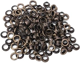 100Pcs Grommets Eyelets, Brass Eyelets Solid Metal Antique Style Eyelet Repair Replacement with 100Pcs Gasket Kit 6MM(Bronze)