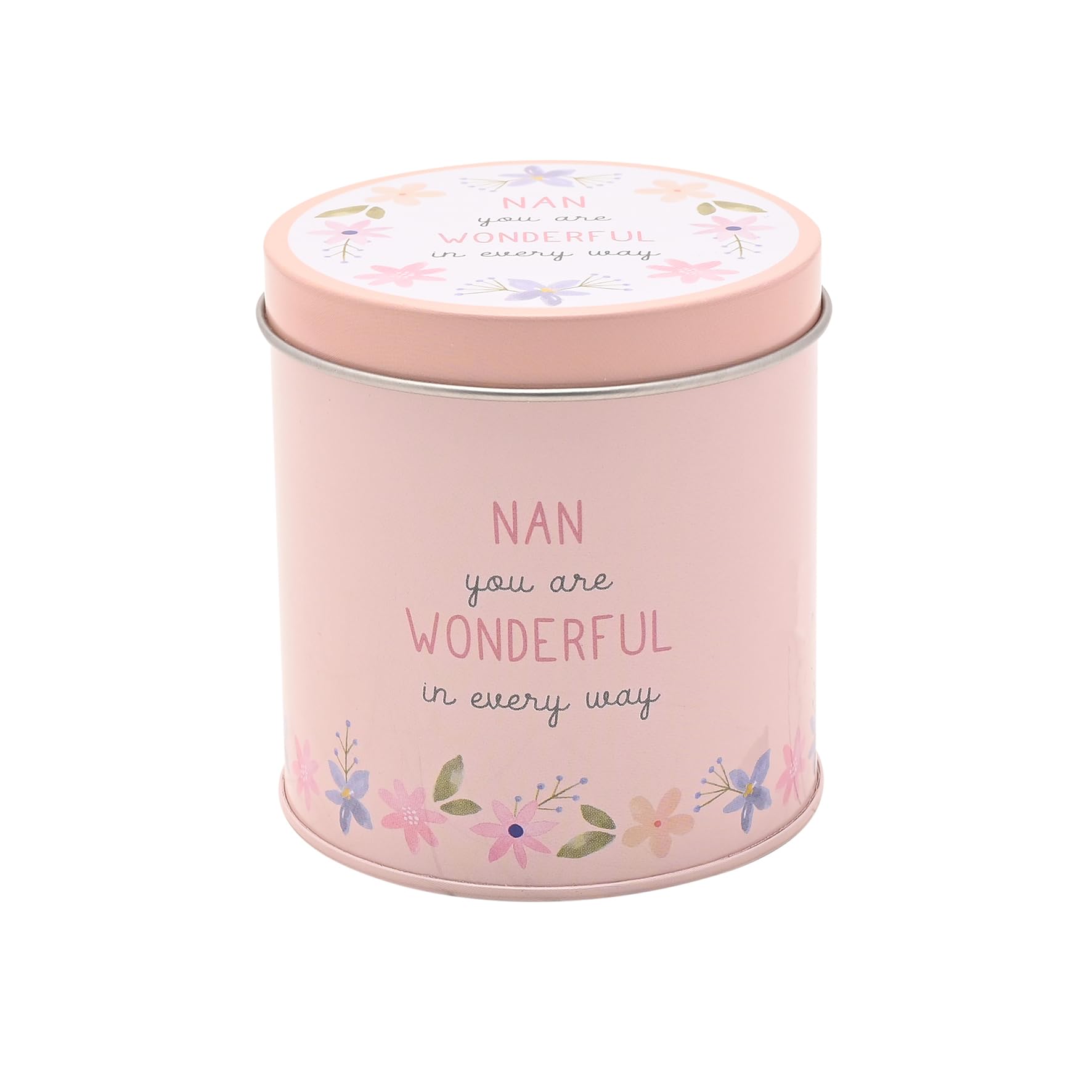 Widdop And Co Pink Love Life - Yellow Tin Candle - 'Nan You Are Wonderful' - Berry Scent - Mother's Day & Birthday Positivity Gifting & Homeware - Removable Lid & Floral Detail - H: 8Cm X W: 8Cm.