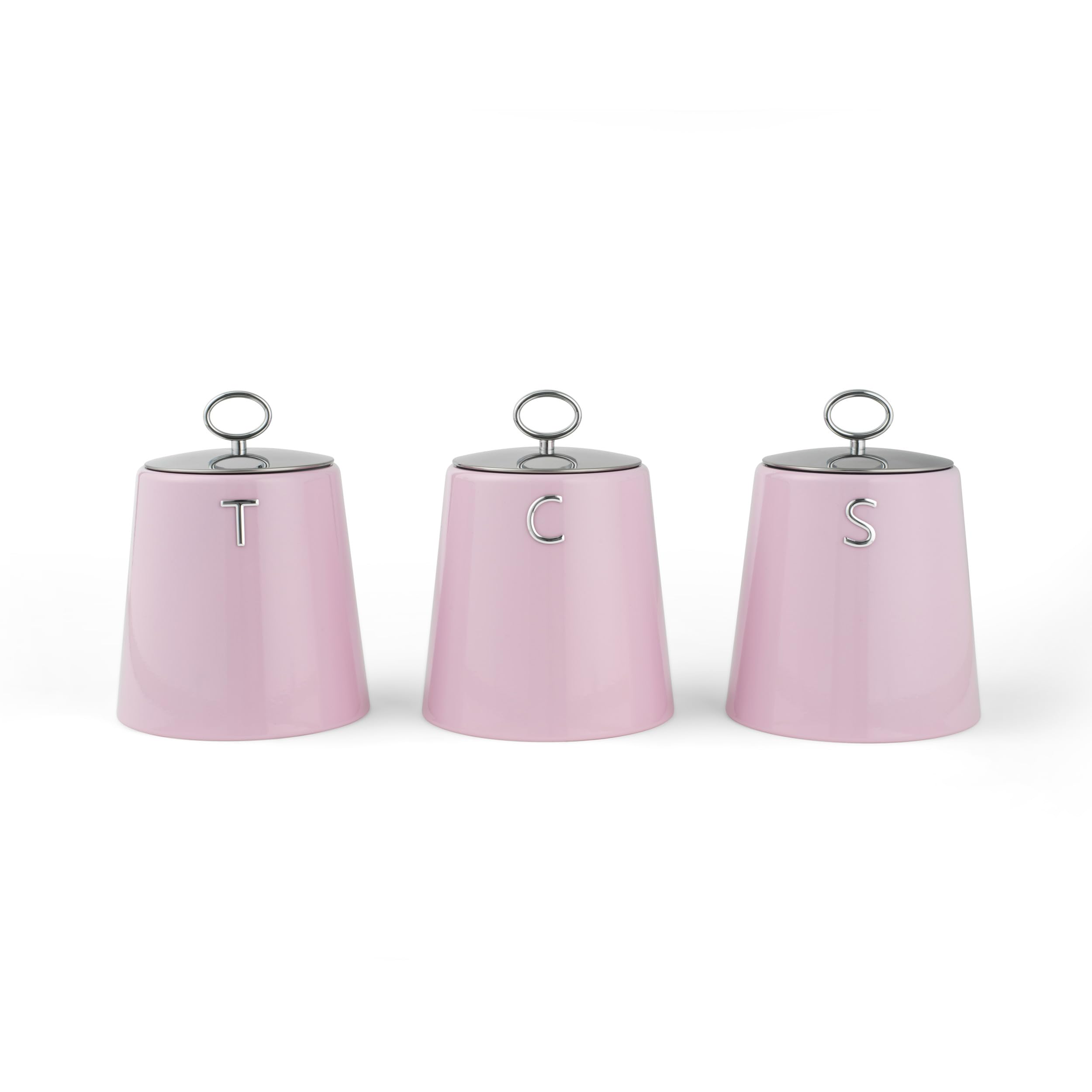 Salter Retro Pink 3-Piece Canister Set– Tea, Coffee & Sugar Canisters, Dry Food Storage Containers, Durable Steel, Stylish Embossed Lettering — image 1