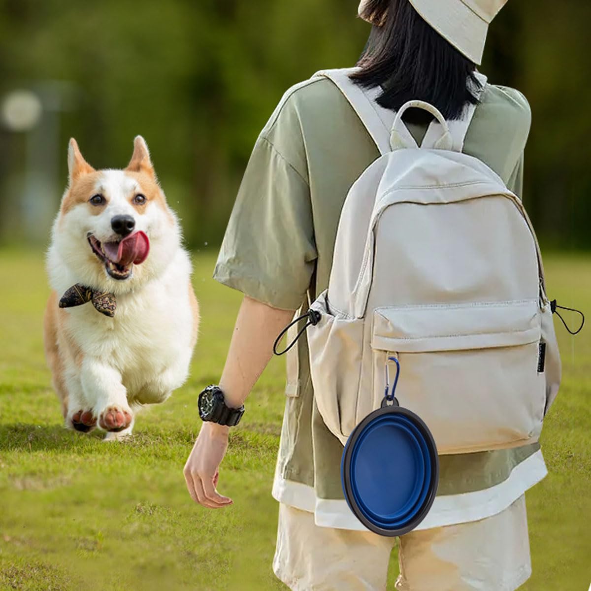 Ciotole pieghevoli per cani, 4 pezzi, 350 ml, in silicone espandibile, diametro 14,5 cm, ciotola portatile da viaggio con moschettone, per cuccioli, gatti, escursioni, campeggio