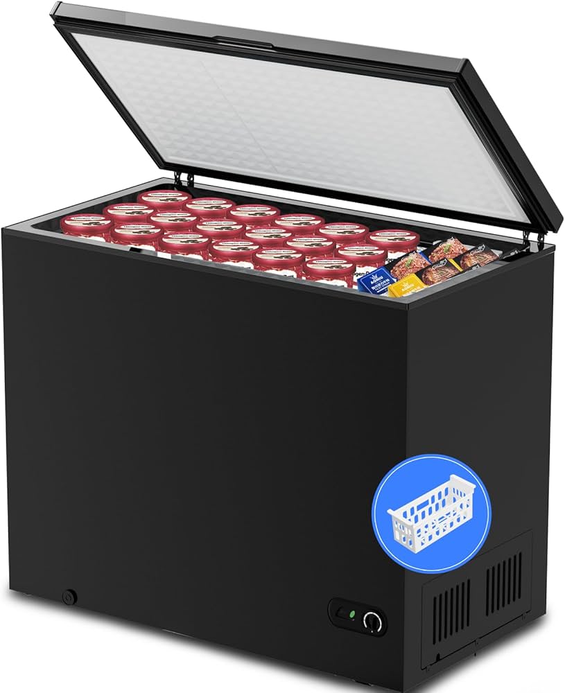 Kismile 7.0 Cubic Feet Chest Freezer with Removable Basket Free Standing Top open Door Compact Freezer with Adjustable Temperature for Home/Kitchen/Office/Bar (7.0 Cubic Feet, Black)