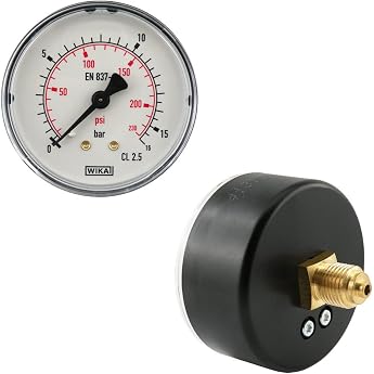 Fittingstore - Horizontal Pressure Gauge Diameter 40 50 63 mm Compressed Air Pressure Gauge Class 2.5 Also for Vacuum Display Range 0-16 Bar Diameter 40 mm