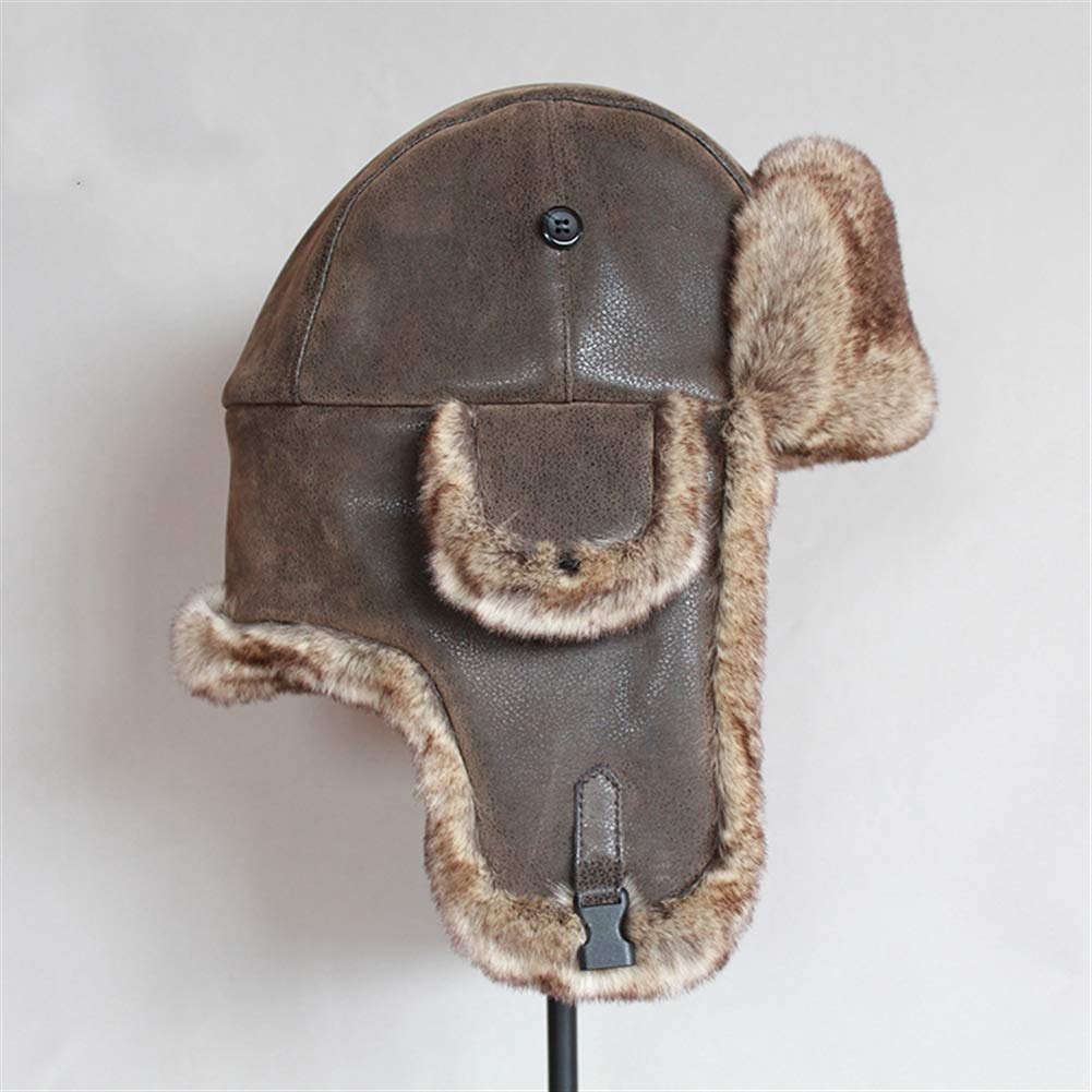 SK Studio Chapka Chapeau Trappeur Aviateur en Faux Cuir Fausse Fourrure Trapper Earflap Chasse Casquette Adulte pour Homme et Femme