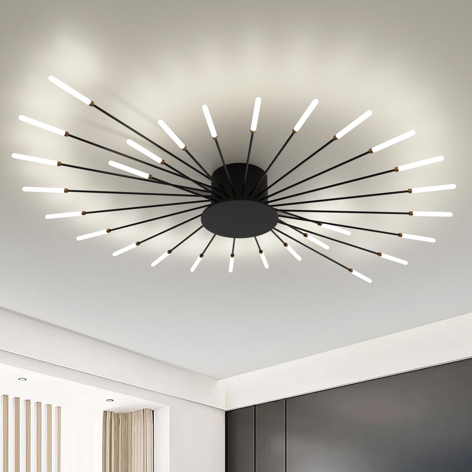 RRBEST Plafoniera LED Soffitto, Plafoniera Lampada Da Salotto Moderna, Acrilico Lampadario LED Soffitto per Soggiorno Camera Da Letto Cucina Ufficio, Luce Neutra (28 teste, nero)