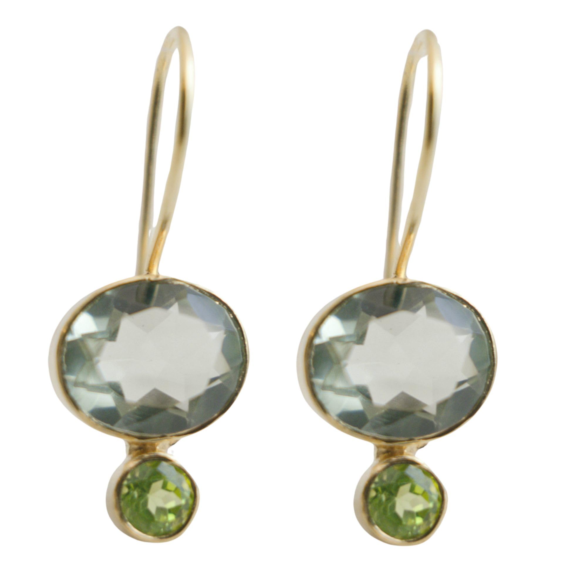 Orecchini Pendenti con Ametista Verde e Peridoto in Argento Sterling 925 Placcato Oro - Gemme Naturali Raffinate da Donna