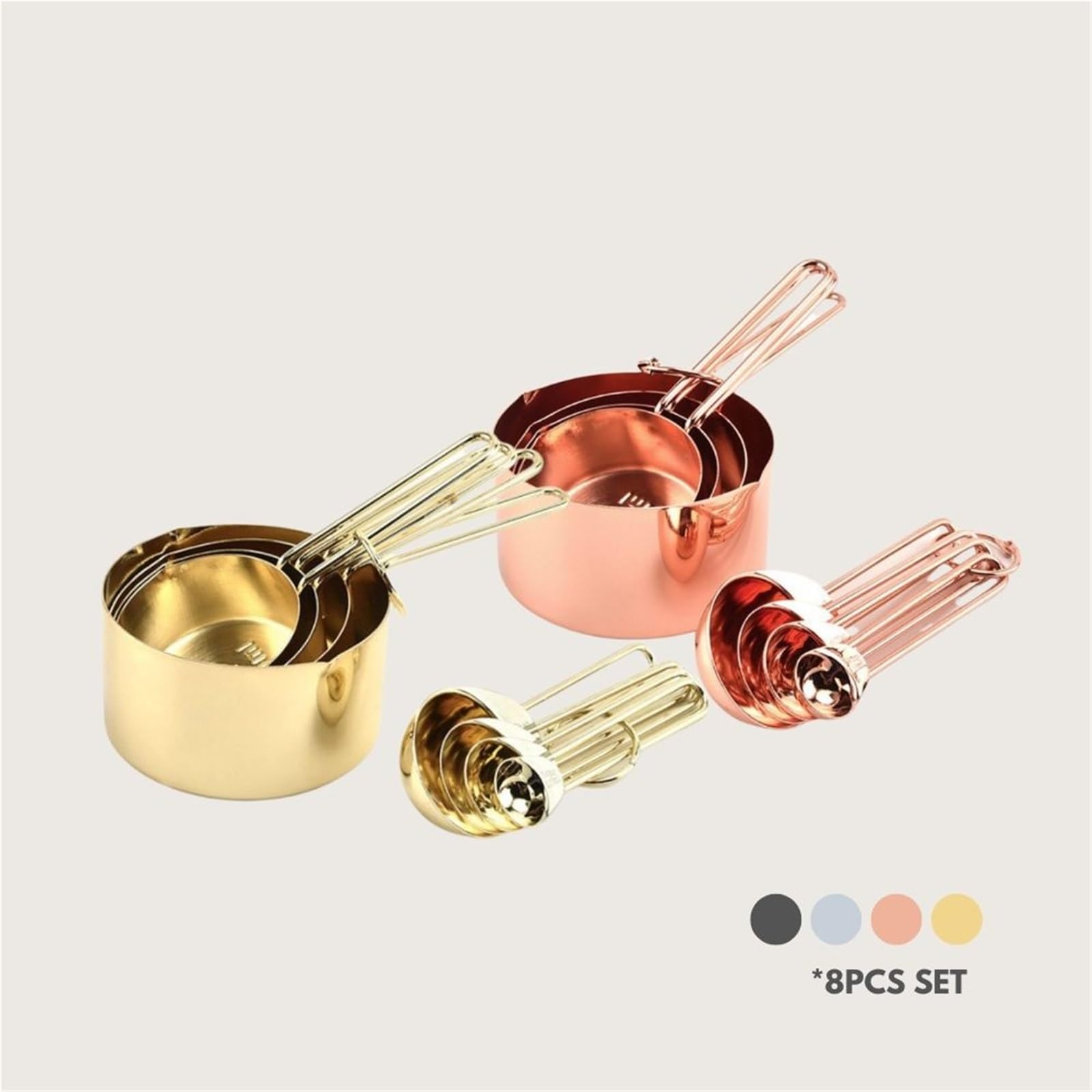 8 Teile/satz Edelstahl Messlöffel Set Rose Gold Tassen Küche Zubehör Backen Tee Kaffee Löffel Werkzeuge(Gold)