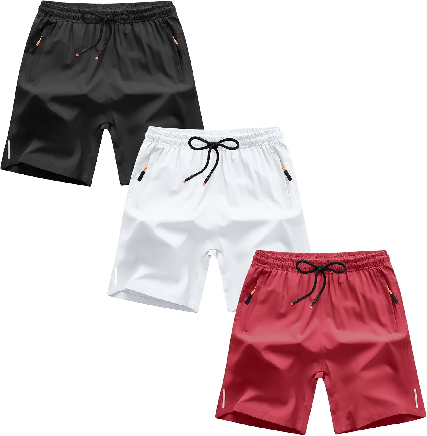 Boys Shorts Quick Dry Athletic Running Shorts with Zipper Pockets