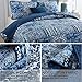 WONGS BEDDING Blue Bohemain Bedspread Quilt Queen, 100% Cotton Reversible Rustic Patchwork Bedding Quilt Coverlet, 3 Pieces Boho Cotton Quilt Set for All Season Oversize Queen for Summer 90