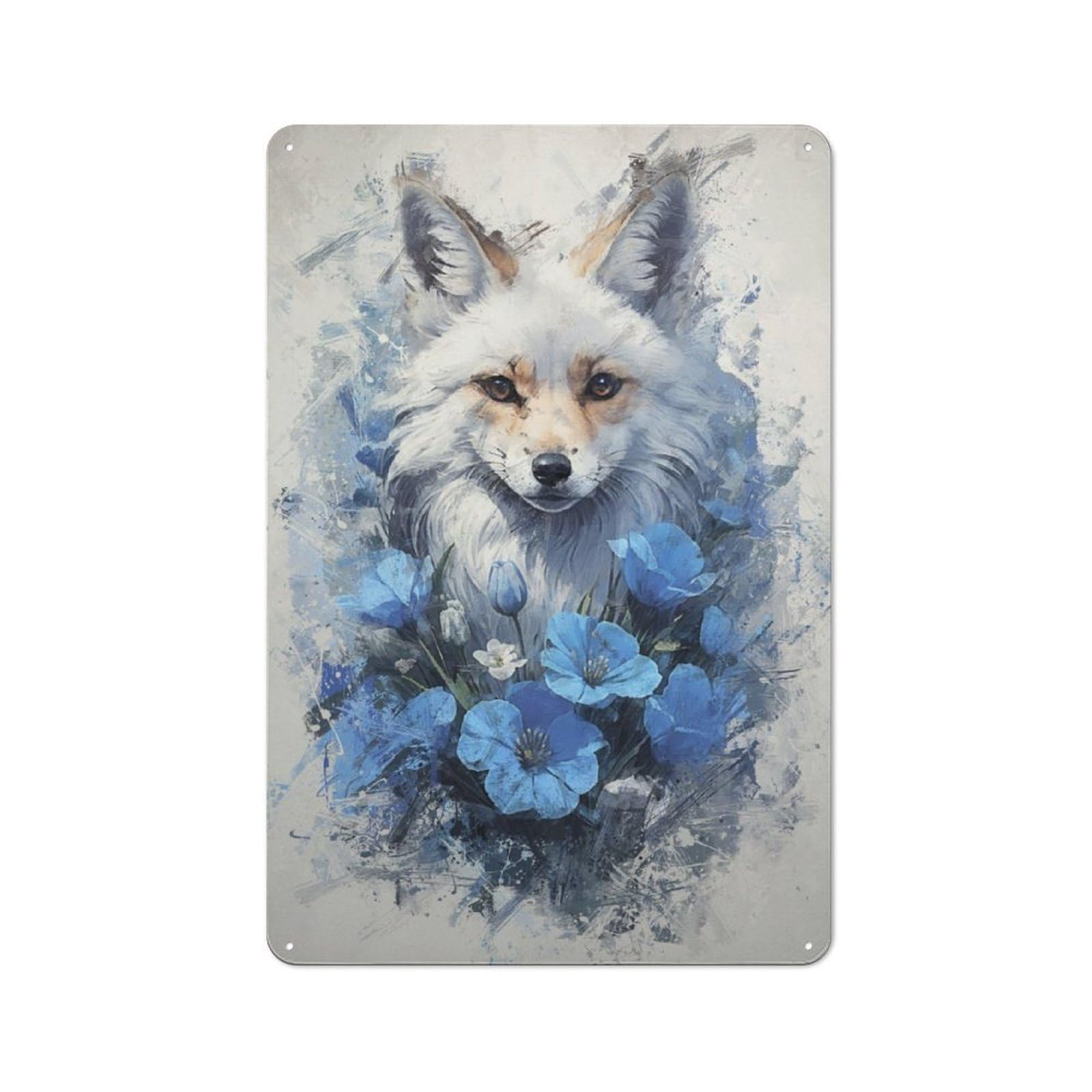 Junmoney Blue Fox Vintage Printed Metal Sign 30X20cm For Workshop Wall, A Decorative Gift For A Newly Furnished Workshop