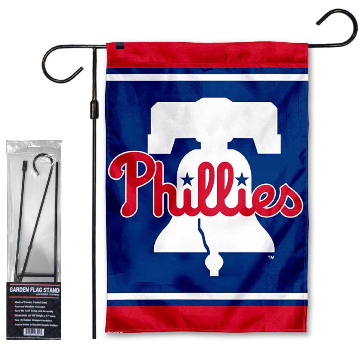 WinCraft Phillies New Bell Garden Flag with Stand Holder Flagpole
