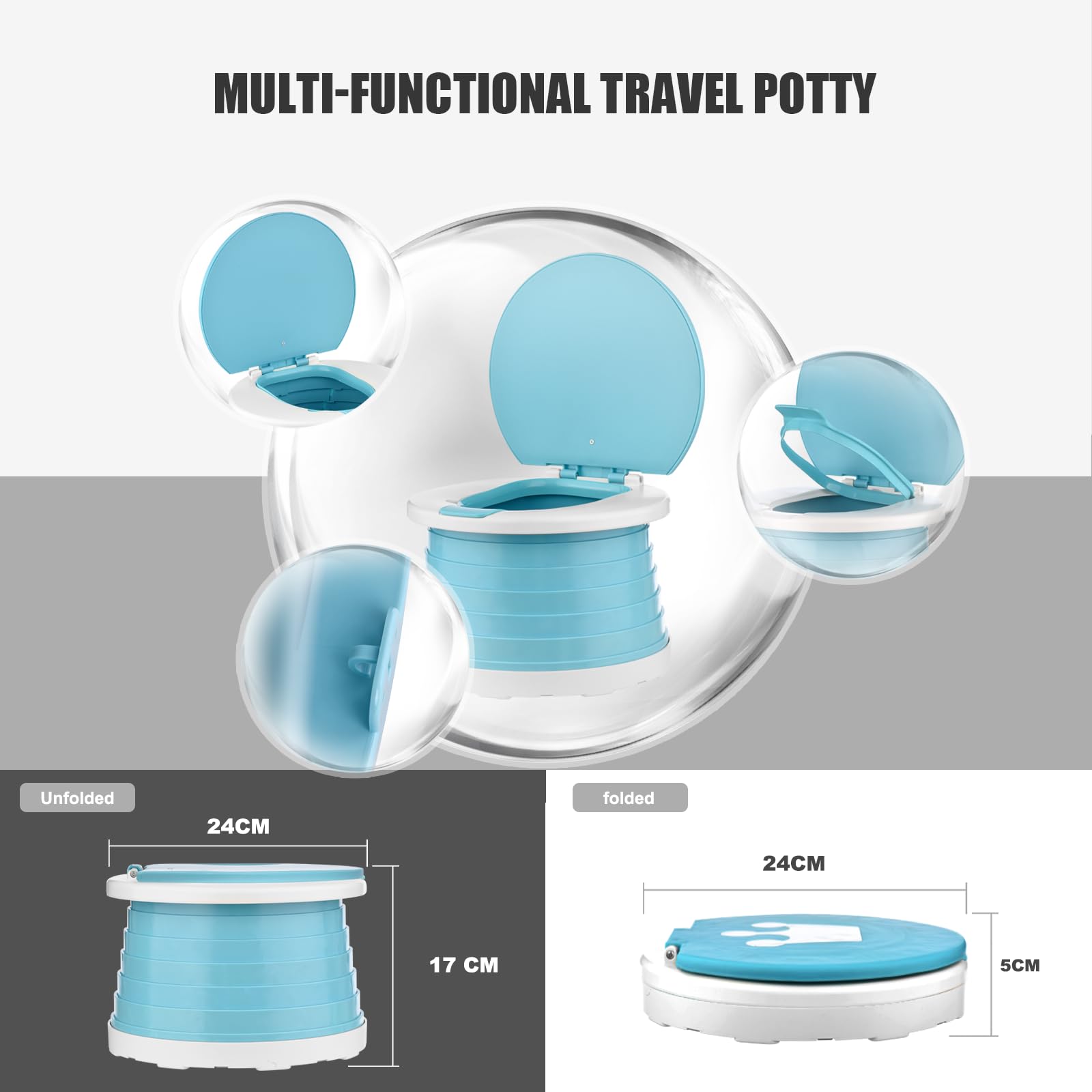 Töpfchen Für Kinder Baby Toilettensitz Ab 1 Jahr Reisetöpfchen Faltbar Für Unterwegs Baby Töpfchen Training Für Jungen Mädchen Windelfrei Töpfchen Auto Klapptöpfchen Kinder mit 15 Potty Liners