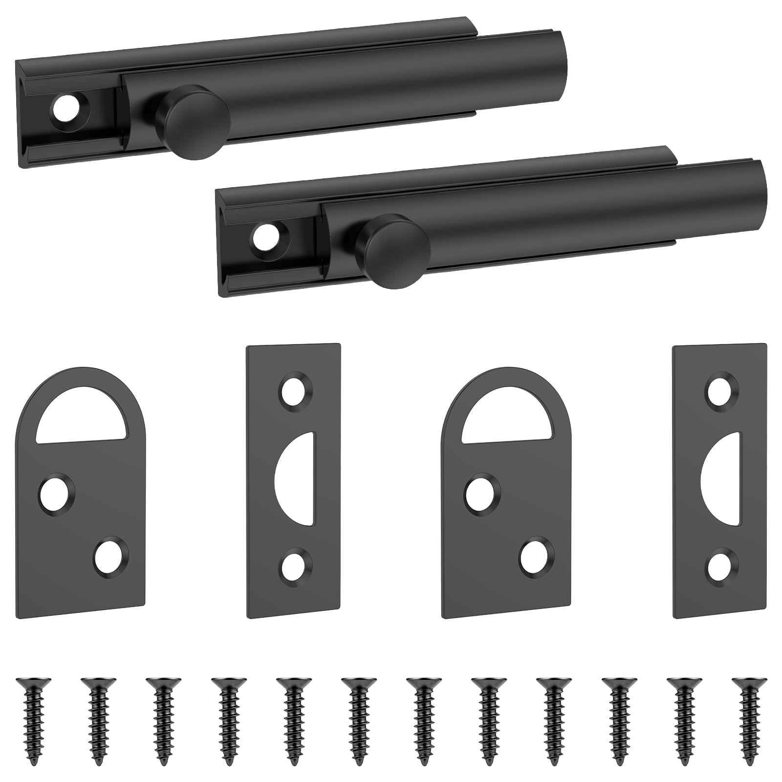 2 Pack Solid Brass Slide Bolt Latch, Heavy Duty Gate Door Lock Catch, Surface Mounted Barrel Bolt for Wood/Metal Swing Doors, Shed, Fence, Garden & Indoor Bathroom (Not for Sliding Doors)(Black)