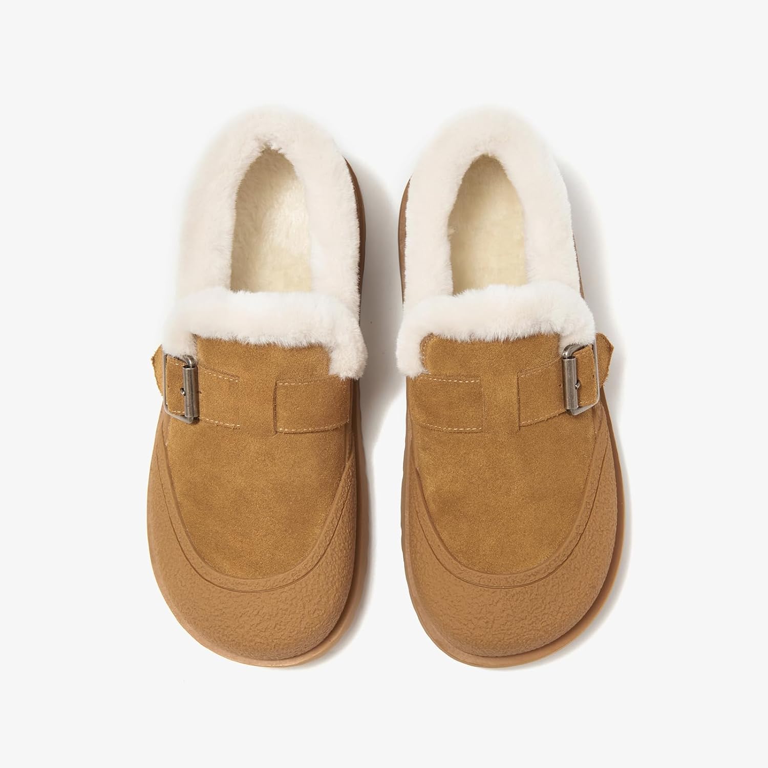 BEAU TODAY Women Winter Loafers,Platform Suede Leather Comfortable Loafers for Women,Slip On Cute Fur Lined Adjustable Loafers Mules - Image 6