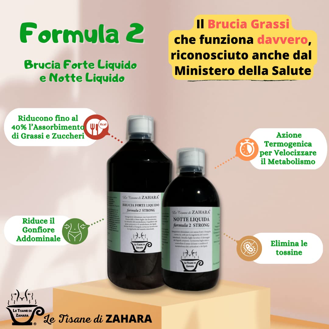Trio Strong Formula 2 con Aloe, Drenante Forte per Donna e Uomo, Kit con Brucia Forte Liquido, Notte Liquido Formula 2 Strong e Depur Slim Aloe, Aiuta Pancia e Gambe Gonfie
