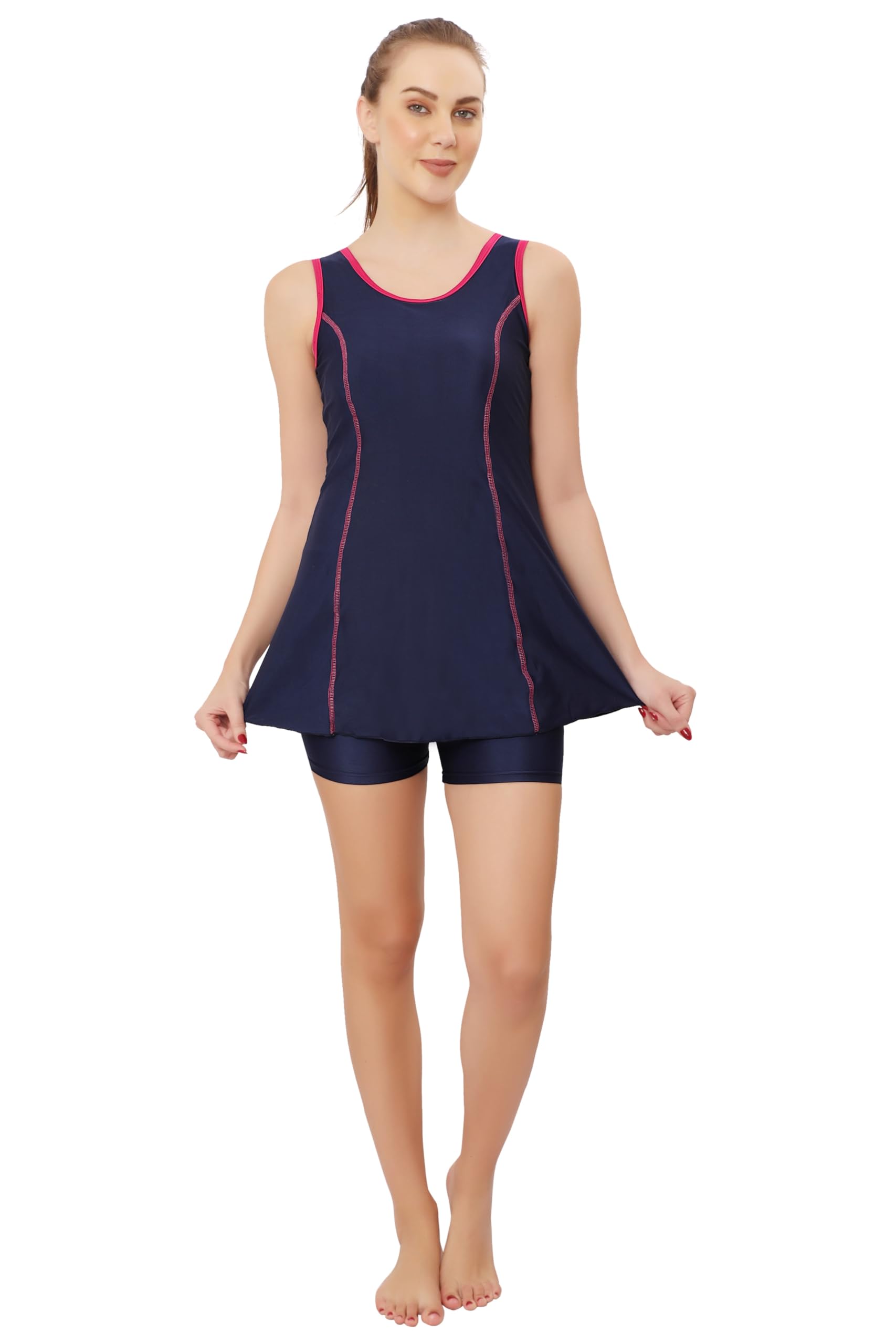 Women Frock Style One Piece Swimming Costume Stretchable Swimwear Ladies Swimsuit Flexible Fit Sleeveless Swim Dress Suit Set-image-31
