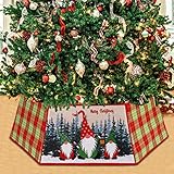 HEDAQI Foldable Christmas Tree Collar, 21 Inch Buffalo Plaid with Printed Gnome Pattern Tree Bottom