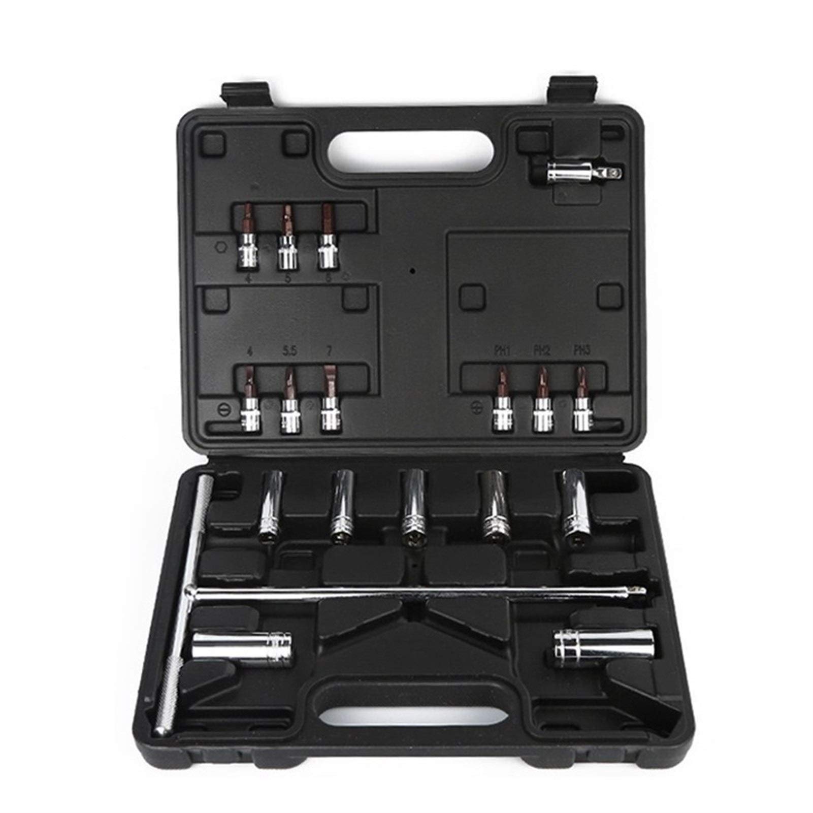 Herramienta de hardware Llave de tubo Mango en forma de T Manguitos de llave universal Llave de tuercas de tornillo extraíble 19 piezas Herramientas de reparación de automóviles de bicicleta (Color