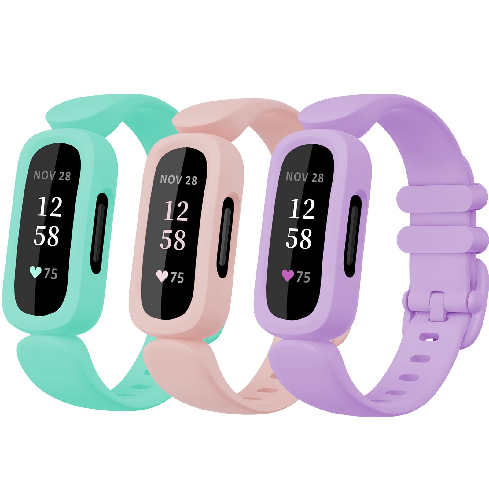 ESeekGo Compatible with Fitbit Ace 3 Bands for Kids 6+, Cute Colorful Silicone Rubber Adjustable Replacement Sport Bands Accessories Compatible for Fitbit Ace 3 Bands for Girls Boys